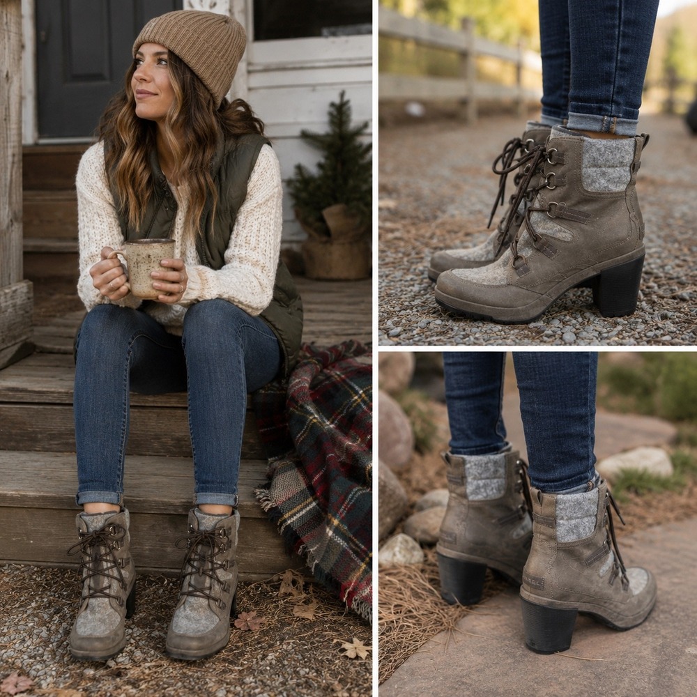 Sorel Slimpack Lace II Heeled Boots Women's 9 Quarry Waterproof Leather Wool